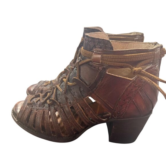 Freebird By Steven Wazee Leather Sandal Heel Booties Women's Size 8 Distressed - Picture 4 of 10